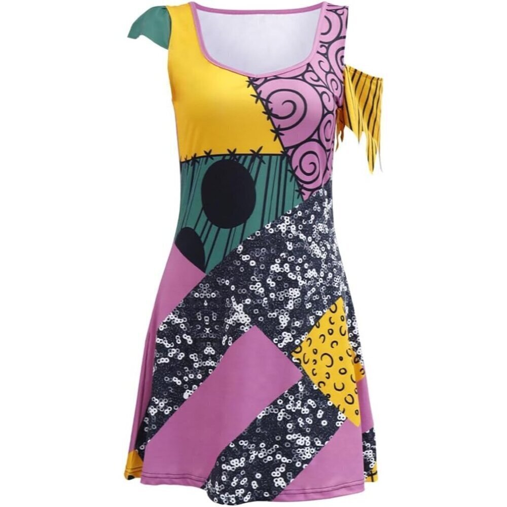 🆕Women's Sequin Christmas Nightmare Halloween Costumes Cosplay Print Dress